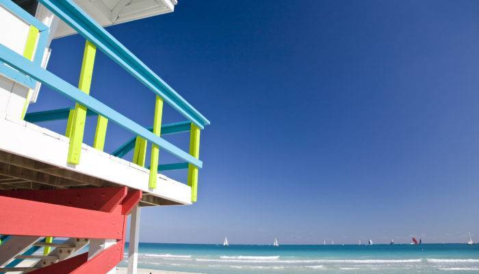 Close-up of lifeguard station on Miami Beach